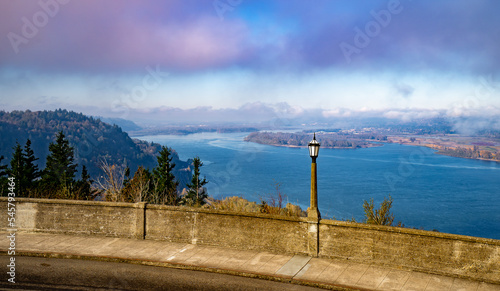 Looking west toward Portland from Crown Point at the Columbia River in the Columbia River Gorge National Scenic Area, Oregon