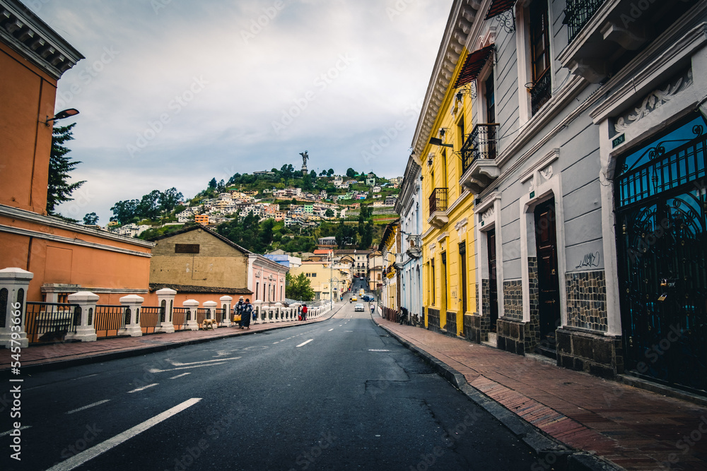 quito ecuador capital city center historical Colorful Colonial Houses,  Traditional Streets 