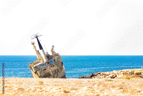 A large cargo ship that ran aground in the Sea Caves area of Paphos County, near Coral Bay, during a storm on December 8, 2011 after an engine failure.