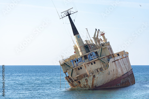 A large cargo ship that ran aground in the Sea Caves area of Paphos County, near Coral Bay, during a storm on December 8, 2011 after an engine failure. © Михаил Шаповалов