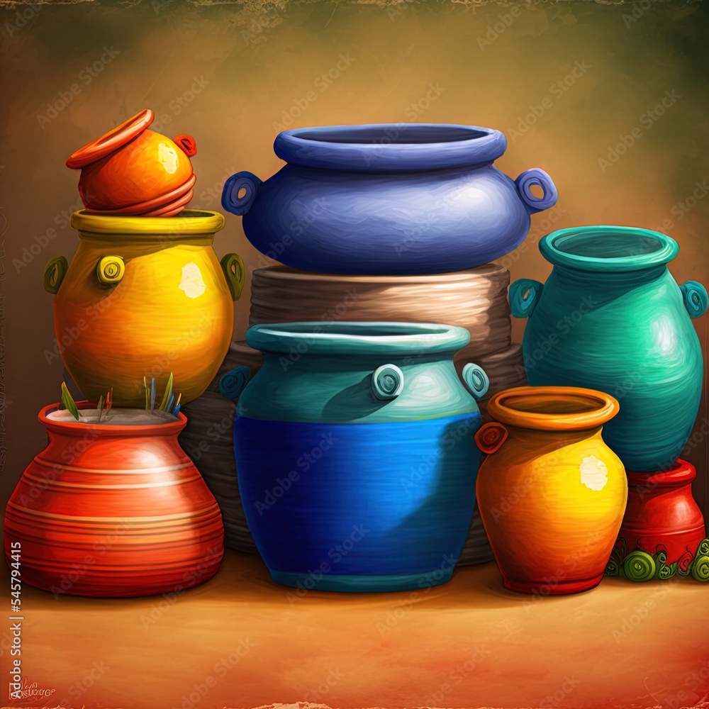 ?llustration of colorful pots