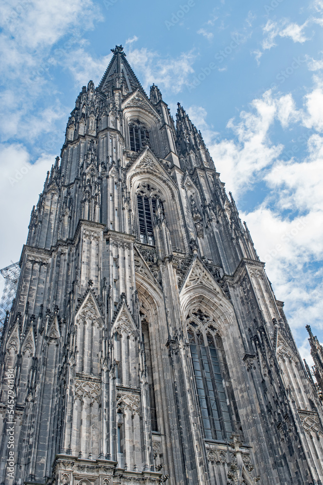 One of the towers of the Cologne Cathedral appears to soar into the sky above Cologne, Germany. One of the towers of the Cologne Cathedral appears to soar into the sky above Cologne, Germany.