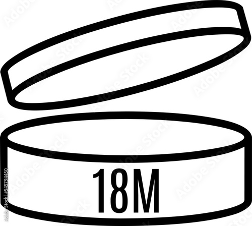 18M Period after opening, PAO symbol for cosmetics packaging.