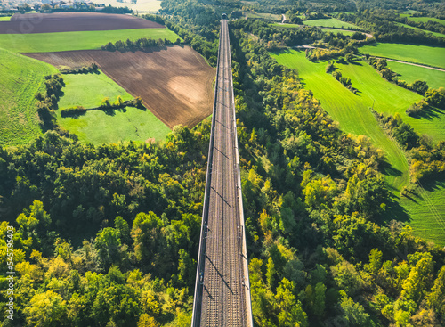 Obraz na plátně Aerial view of the railroad tracks for high-speed trains on the flyover