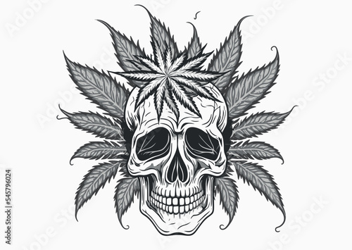 Weed marijuana skull illustration vector, medical marijuana shop logo