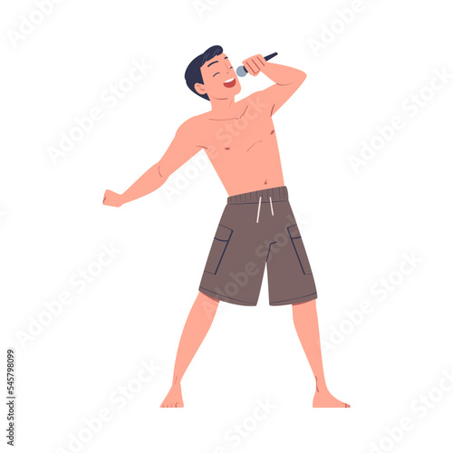 Male singer performing with microphone. Guy singing song emotionally cartoon vector illustration © topvectors