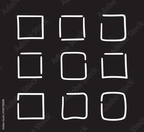 Quick square on a school blackboard. Hand drawn sketches of geometric shapes. Abstract squares. Black and white illustration