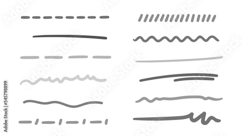 Infographic elements on isolated white background. Hand drawn underlines. Black and white illustration