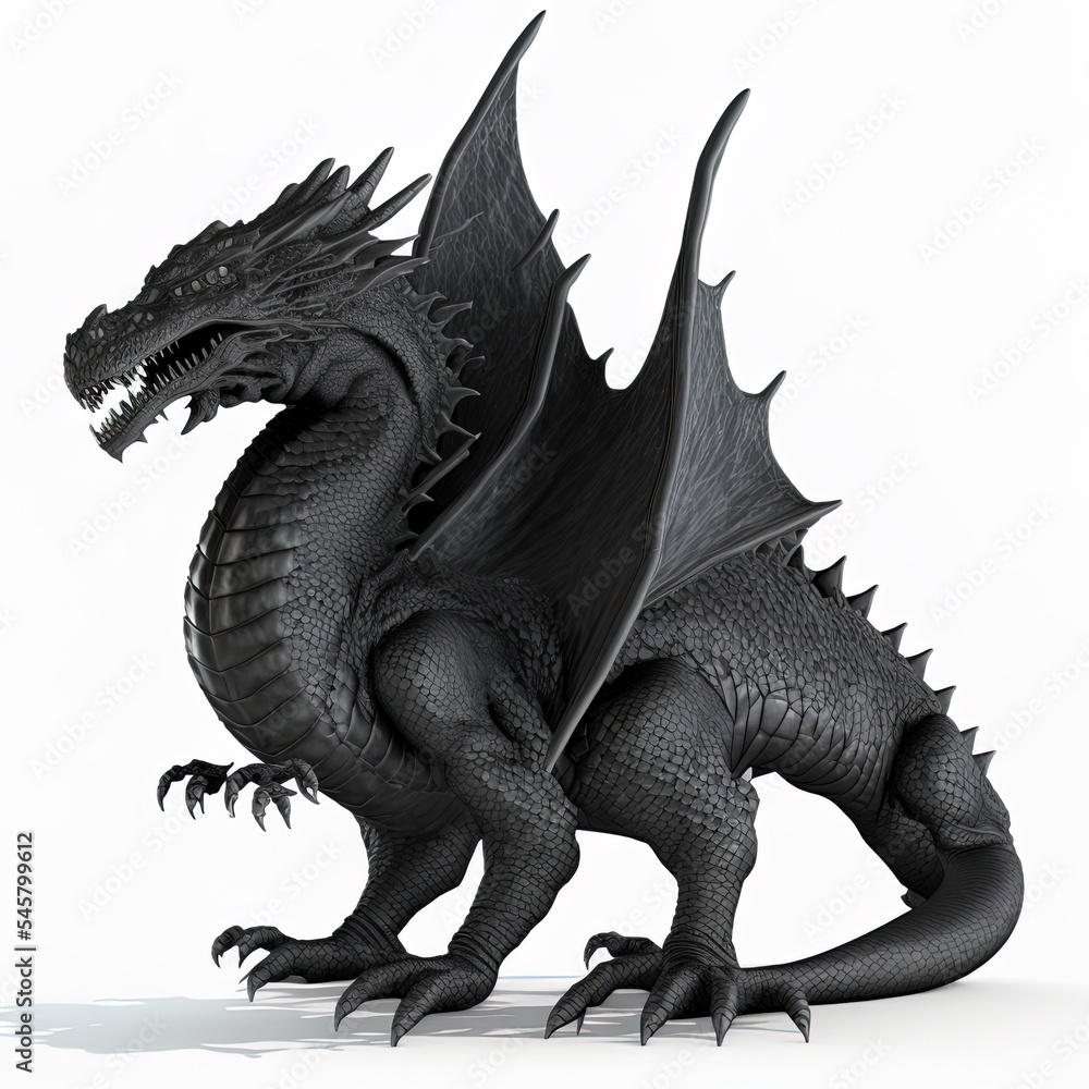 Fototapeta premium 3D rendering of a black fantasy dragon isolated on white background
