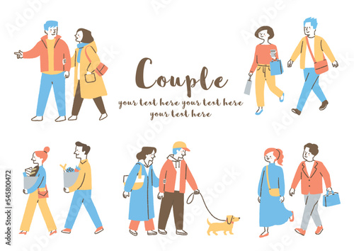 お出かけする夫婦_セット_色