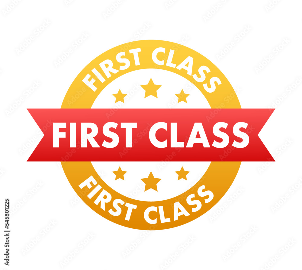 Obraz premium First class, badge, label. Vector stock illustration.