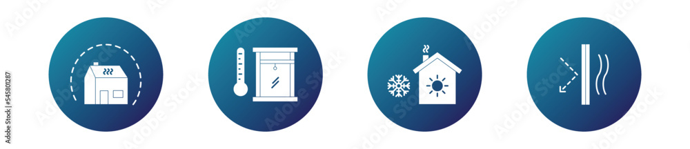 Home insulating icon set, insulation service concept, heating system vector icons, radiator technology emblems, warmth generator symbols isolated on white background Home insulating icon set, insulation service concept, heating system vector icons, radiator technology emblems, warmth generator symbols isolated on white background