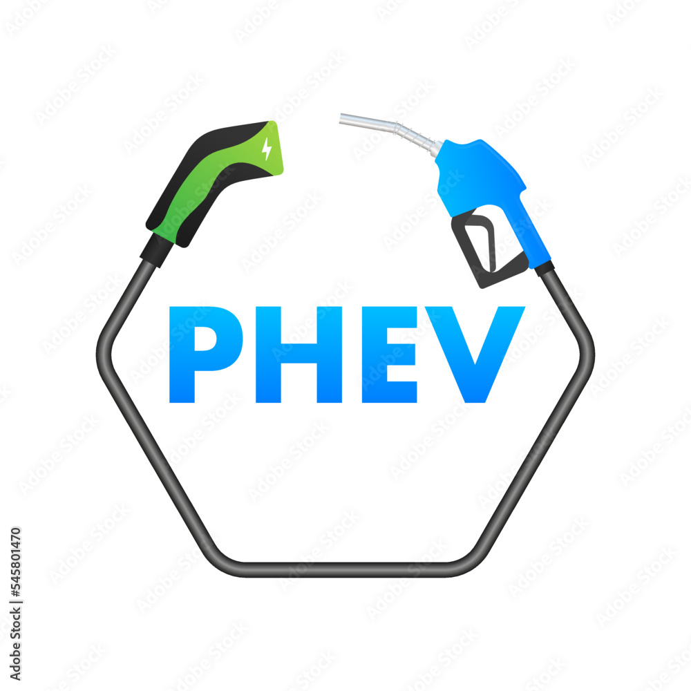 Fuel Plug Vector PHEV icon. Plug-in hybrid electric vehicle. Electric energy and fuel ...