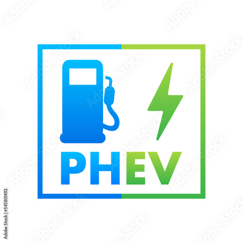 PHEV icon. Plug-in hybrid electric vehicle. Electric energy and fuel engine. Vector stock illustration