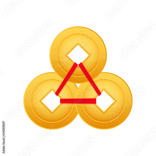 Feng shui chinese coin. China gold money. Vector stock illustration.