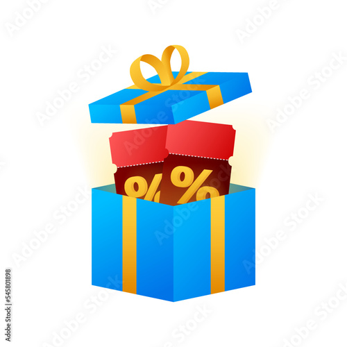 Loyalty program in flat style. Discount coupon. Coupon reward. Discount, loyalty program, promotion