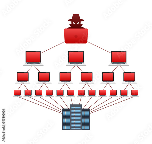 DDOS attack, hacker bomb. Denial of Service. Vector stock illustration.
