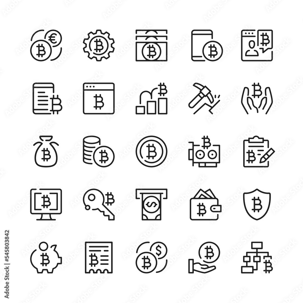 Bitcoin line icons. Outline symbols. Vector line icons set Bitcoin line icons. Outline symbols. Vector line icons set