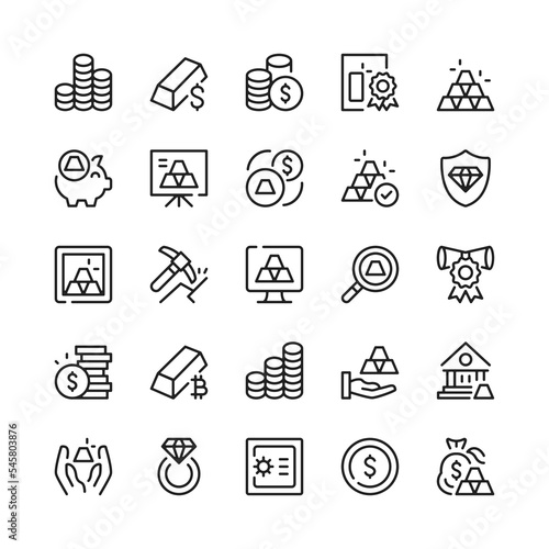 Gold line icons. Outline symbols. Vector line icons set