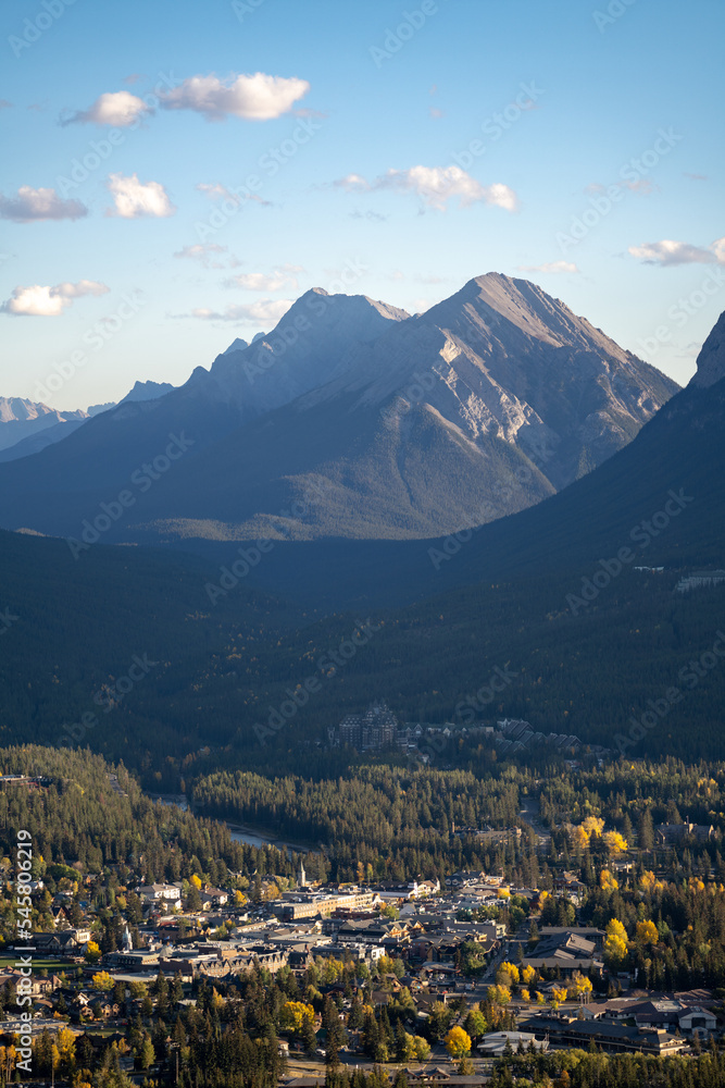 overlooking the banff valley with a mountain in the background