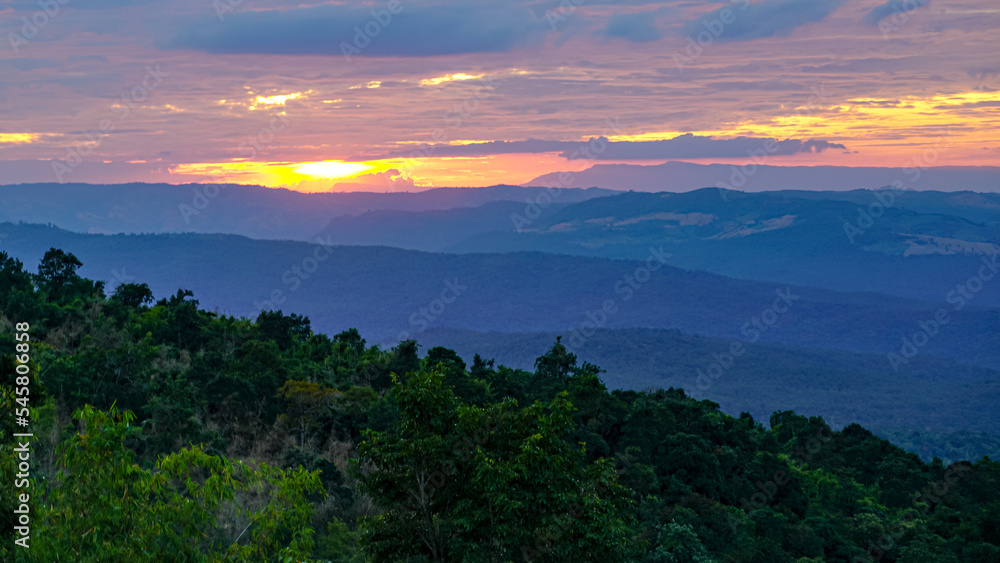 Mount Fuji at sunset, Loei Province, Thailand PHU PA PO is a popular tourist destination because it is similar to Mount Fuji in Japan.