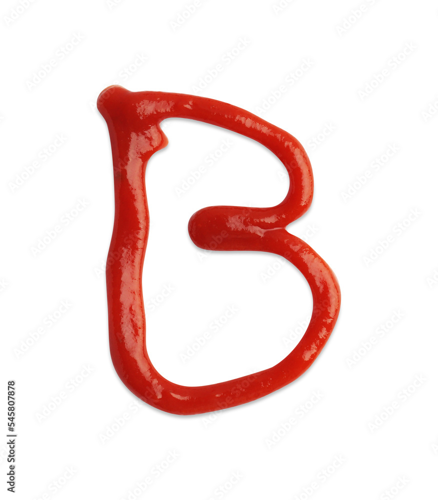Letter B drawn by ketchup on white background Letter B drawn by ketchup on white background