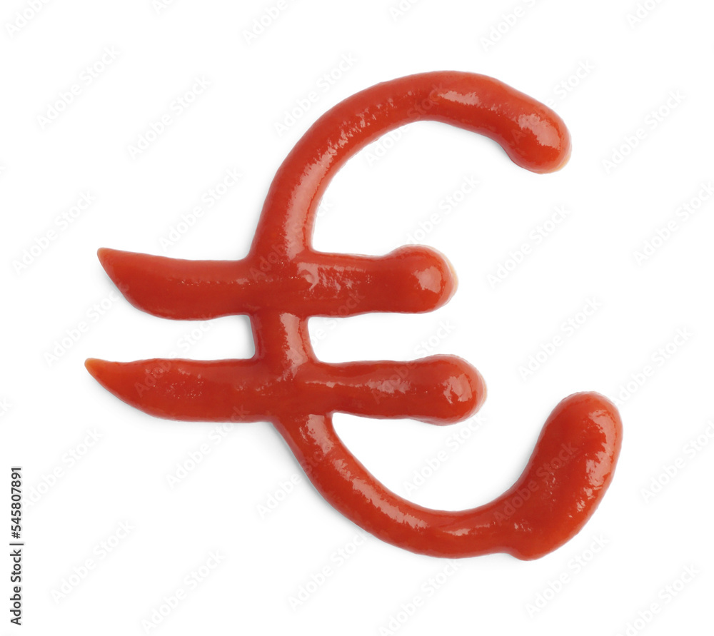 Euro symbol drawn by ketchup on white background Euro symbol drawn by ketchup on white background
