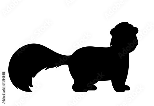 Dark silhouette of weasel. Sticker for social networks and instant messengers. Graphic element for printing on fabric. Forest animal, fauna and wild life, nature. Cartoon flat vector illustration