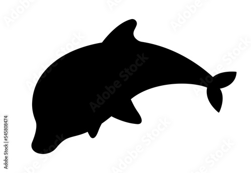 Dark silhouette of dolphin. Sea animal in minimalistic style, representative of underwater world concept. Aesthetics and elegance, beauty, creativity and art. Cartoon flat vector illustration