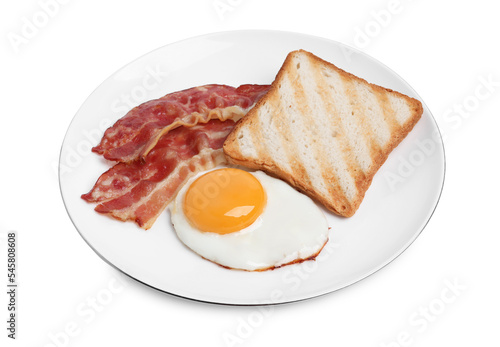 Wallpaper Mural Plate with delicious fried egg, bacon and toast isolated on white Torontodigital.ca