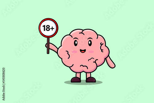 cute cartoon Brain holding 18 plus sign board in vector character illustration