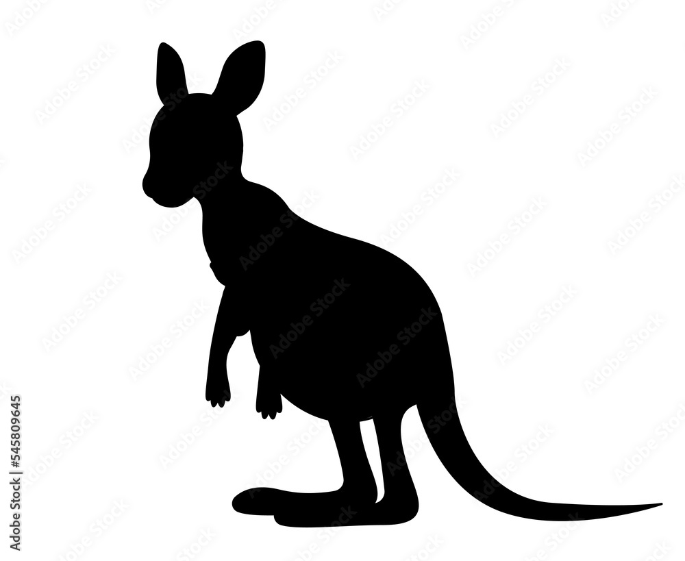 Dark silhouette of kangaroo. Symbol of Australia, tropical and exotic marsupial. Sticker for social networks and instant messengers. Nature, biology and fauna. Cartoon flat vector illustration Dark silhouette of kangaroo. Symbol of Australia, tropical and exotic marsupial. Sticker for social networks and instant messengers. Nature, biology and fauna. Cartoon flat vector illustration