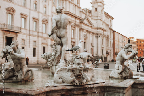 Italy, Rome, city center, sculptures and statute.