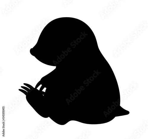 Dark silhouette of mole. Underground inhabitant, animal silhouette. Fauna and biology. Graphic element for printing on fabric. Aesthetics, beauty and elegance. Cartoon flat vector illustration