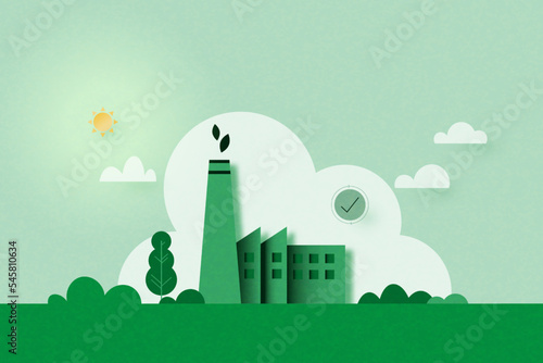 Green industry and alternative renewable energy.Green eco friendly background.Paper art of ecology and environment concept. Vector Illustration.