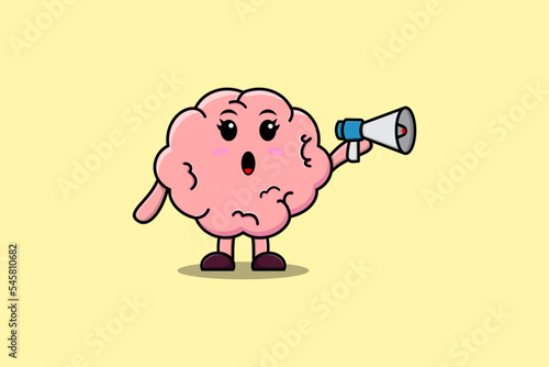 Cute Cartoon Brain character speak with megaphone in 3d cartoon style concept