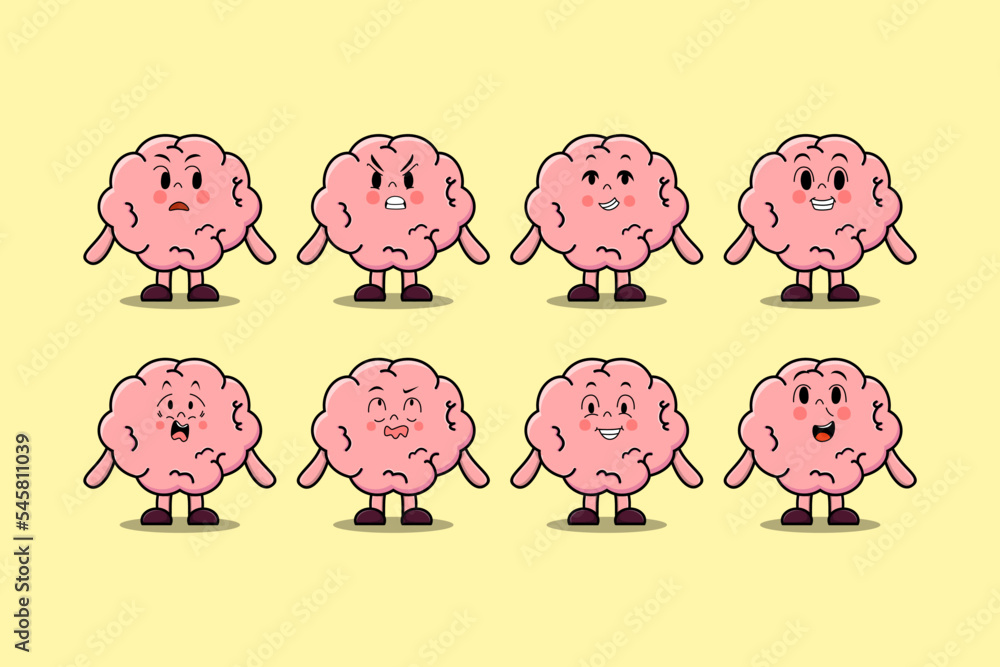 Set kawaii Brain cartoon character with different expressions cartoon face vector illustrations Set kawaii Brain cartoon character with different expressions cartoon face vector illustrations