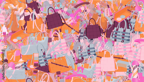 Background pattern abstract seamless design texture. Theme is about buckle, hairdressing, maquillage, raker, handbag, barrette, glamour, powder, pomade, slip, content, Laptop Backpack, clip
