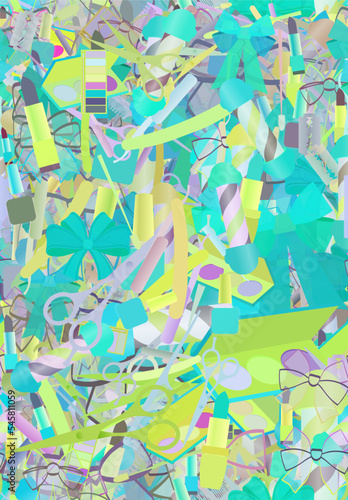 Background pattern abstract seamless design texture. Theme is about ointment, pomade, comb, beauty, cosmetology, hair care, powder, toiletry, hairdressing, ribbons, scissors, pomatum, makeup