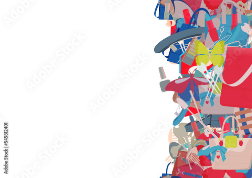 Background pattern abstract seamless design texture. Vertical stripe. Border frame, transparent background. Theme is about handle, stuff, colorful, ornate, makeup, brush, tropical, hairpin