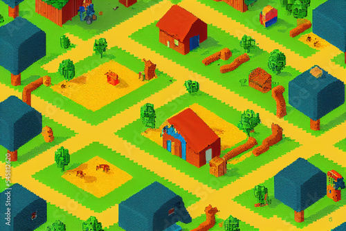 pixel farm background. Modern digital illustration. © lndstock