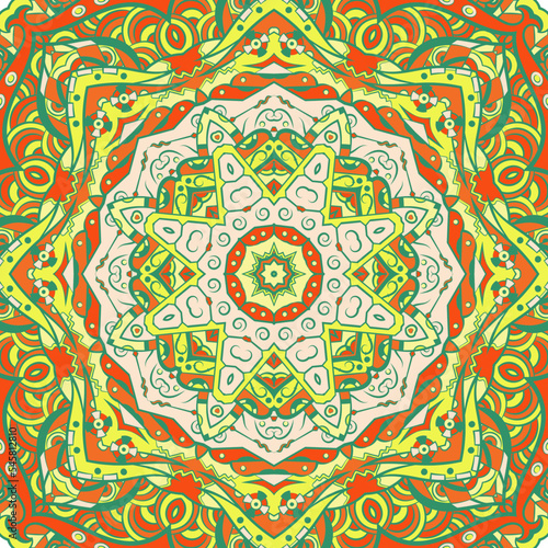 Seamless tile texture. Tracery mehndi design image. Ethnic doodle art. Curved doodling picture. Vector