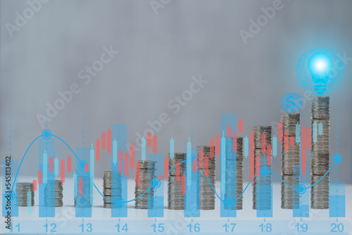 Fotografie Business and Asset Management Creative graphics showing economy and financial growth by investing in the basic concept of finance and money technology of wealth
