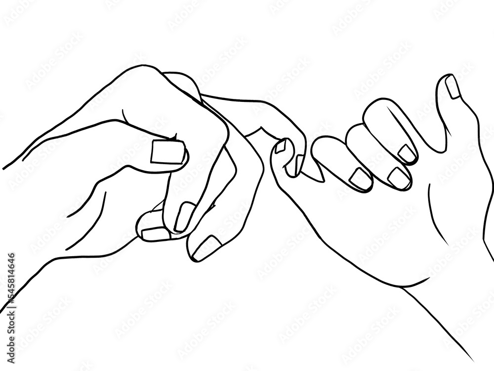 hands of the person, pose of pinky promise, lace little fingers