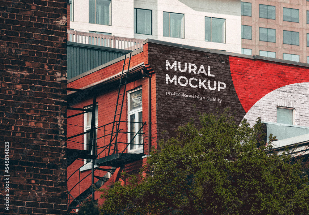 Mural Street Outdoor Poster Mockup on Brick Wall Stock Template | Adobe ...