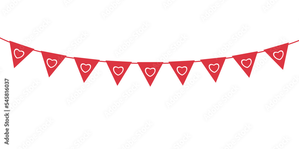 Obraz premium Valentine's Day Triangle Flag Banner Decorated with Hearts