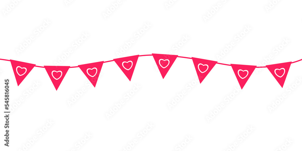 Obraz premium Valentine's Day Triangle Flag Banner Decorated with Hearts