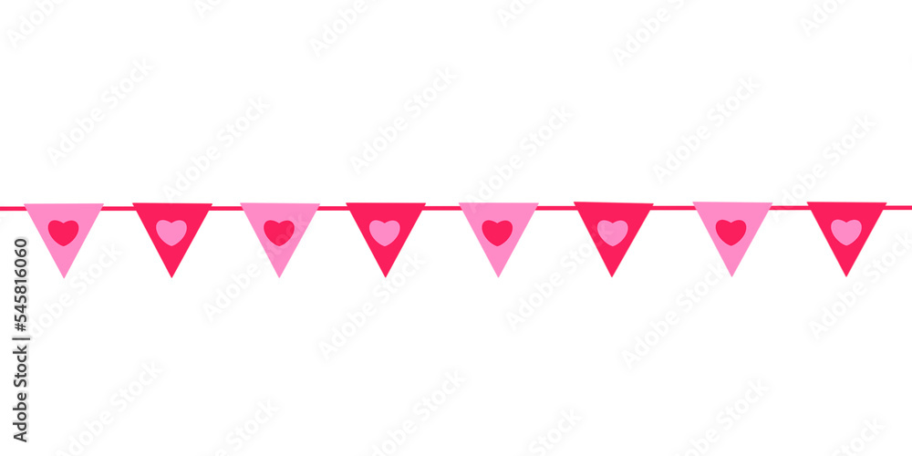 Fototapeta premium Valentine's Day Triangle Flag Banner Decorated with Hearts