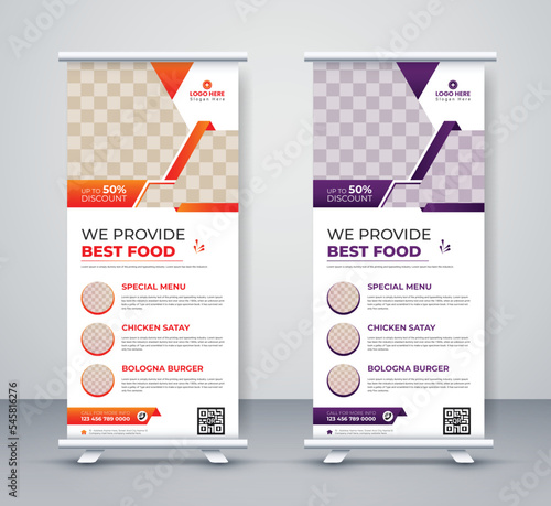 Food and restaurant roll-up banner design template menu corporate business company rack card, X stand banner, and Dl flyer design