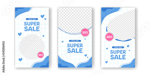 Super Sale Offer promotion discount for baby kids toddler social media stories with cute kawaii abstract memphis pastel color